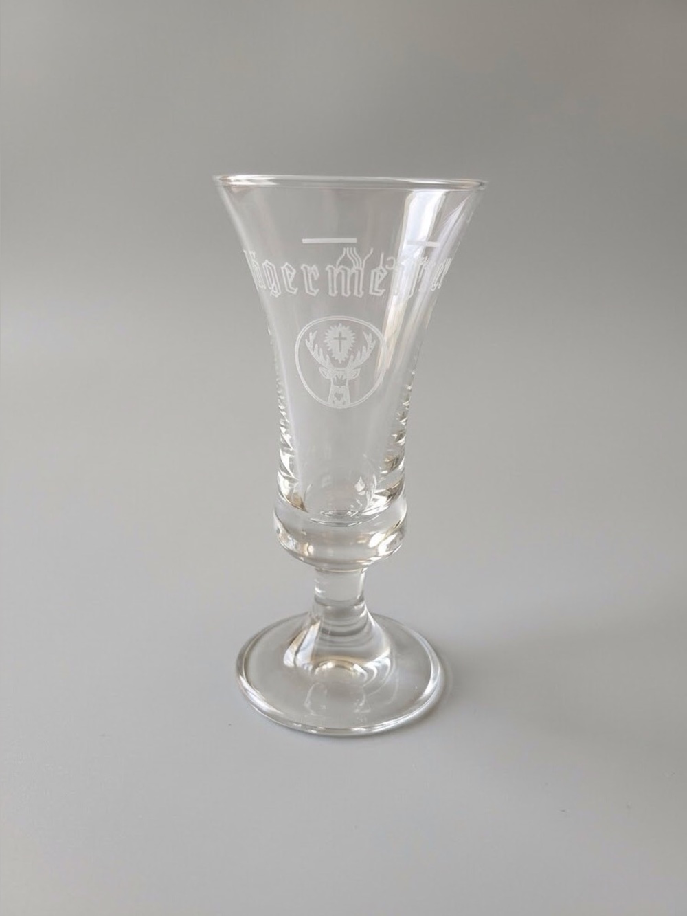 Vtg Jagermeister Stemmed Shot Glass 2cl Footed Fluted Stag Logo Barware Glass
